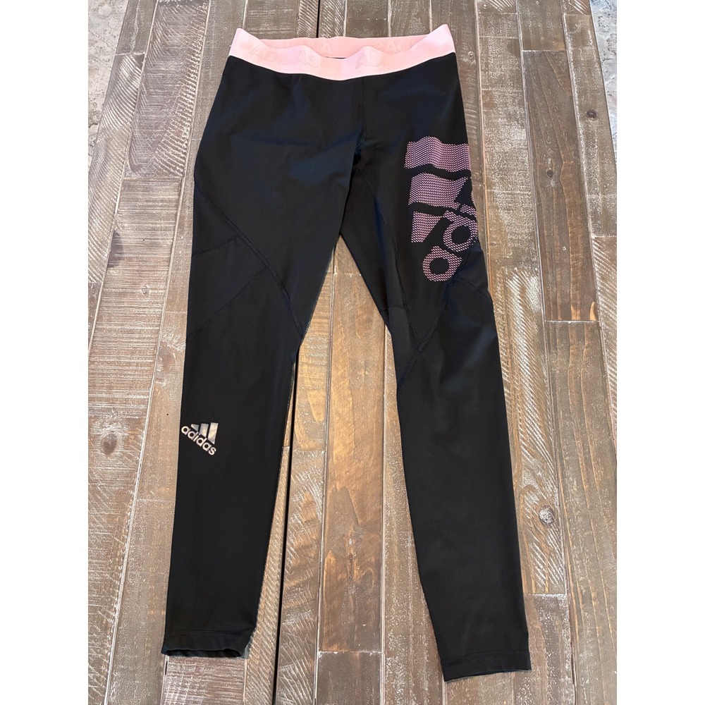 Adidas Techfit Compression Leggings‎ Womens Large L Black Pink Logo Activewear